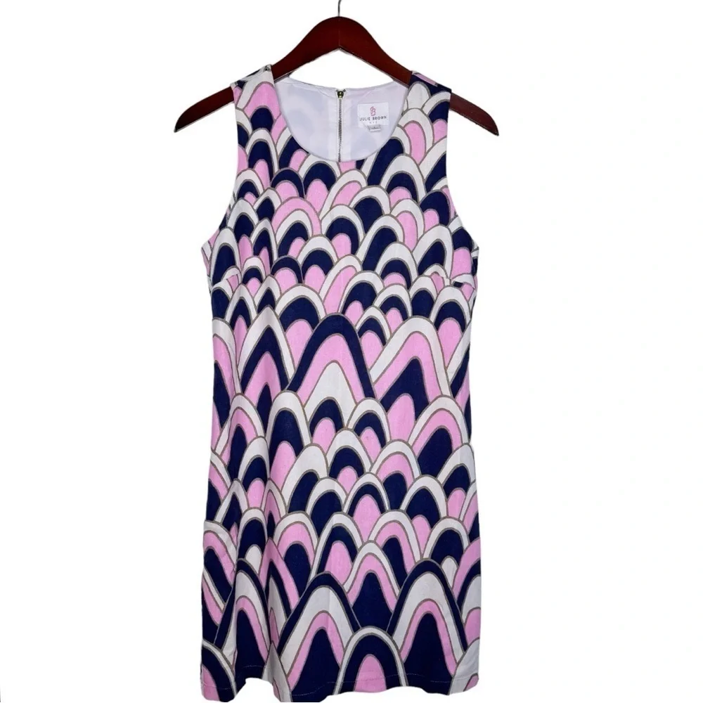 JB JULIE BROWN NYC Sleeveless Back Zip Shift Dress Size 4 in Multi Linen Blend